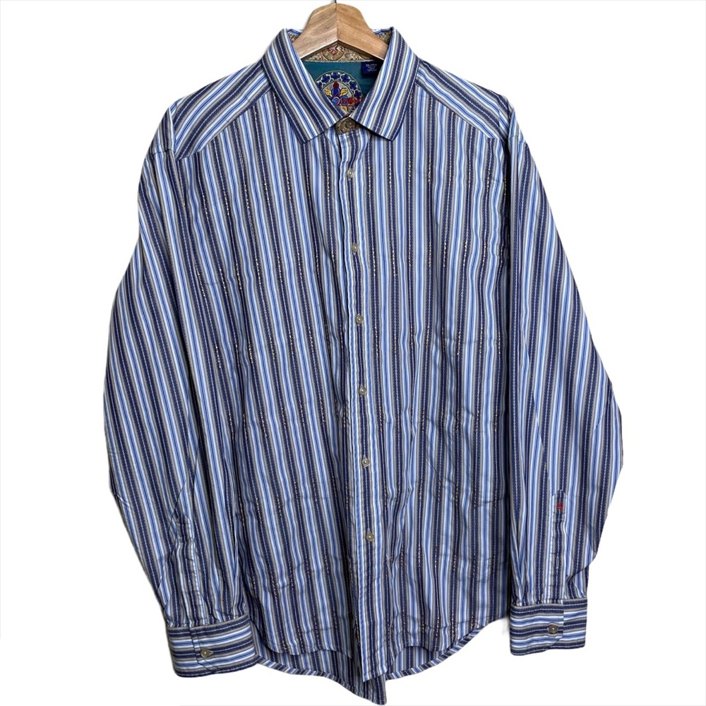 Robert Graham Blue Tan Stripe Button Down